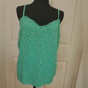Old Navy Green & White Floral V-Neck Spaghetti Strap Size XL
